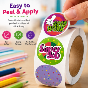 Pegatinas Redondas Personalizadas con Impresión UV para Niños, Etiquetas Motivacionales Coloridas de Buen Trabajo en Rollo para Maestros, Escuelas y Aulas - Product Image 3