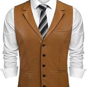 Gilet en cuir pour homme, design personnalisé, haute qualité, tissu tricoté léger, grande taille, style décontracté pour l'hiver, élégant et urbain - Product Image 1