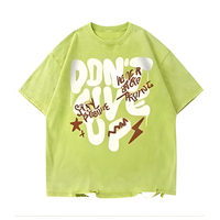 T-shirt en tricot imprimé haute densité pour homme, coupe oversize, coton lourd respirant, design en relief, coupe décontractée, manches courtes, col rond