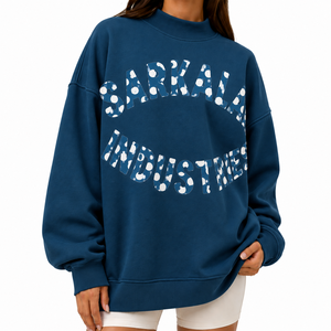 Sweat-shirt à col montant pour femme en tissu éponge de coton premium, ourlet côtelé, coupe décontractée, vêtement décontracté, fournisseur OEM de marques privées - Product Image 1