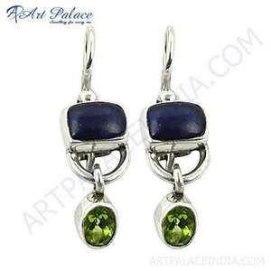 Lapis Lazuli & Péridot Gemstone Hoop Boucles d'oreilles Fashion Silver Jewelry - Product Image 1