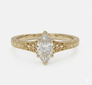 1 Ct Vintage Marquise Cut Diamond Engagement <b>Ring</b> in Yellow <b>Gold</b> Rhodium Plated IGI Certified Luxury Style for Anniversary - Product Image 1