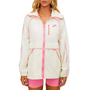 Custom Pink White Women’s <b>Lightweight</b> Hooded Windbreaker Quick Dry Outdoor Fitness Running Zip Up OEM Activewear Men's <b>Jackets</b> - Product Image 1