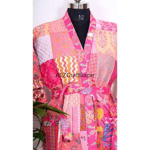 Kimono Kantha Indio Vintage 100% Algodón Hecho a Mano para Mujer, Bata Floral Casual de Invierno y Verano, Secado Rápido, Suave y Transpirable para Playa - Product Image 4