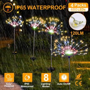 Set di 4 Luci Solari a Forma di Fuochi d'Artificio con 480 LED, Lampade Decorative per Giardino e Sentieri - Product Image 1