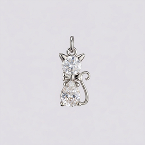 Crystal Quartz Cat <b>Pendant</b> Silver Plated Cute Cat Charm with Faceted Clear Crystal Stone Animal Jewelry Necklace Charm Gift for - Product Image 1