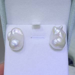 Perles d'eau douce naturelles Zhuji 13-18 mm, clous d'oreille Daba Luo, élégantes et tendance, boucles d'oreilles en argent pur pour femmes, vente en gros - Product Image 2