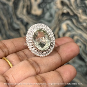 Wholesale Jewelry Perfections 925 Sterling Silver Women's Oval Cut Green Amethyst Bezel Setting Religious Style Gemstone Ring - Product Image 5