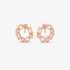 Boucles d'oreilles en or rose avec diamants ronds taille brillant, diamants blancs de laboratoire, bijoux de mariage pour femme, argent 10K 14K 18K 925 & 935 - Product Image 5