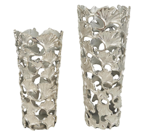 <b>Set</b> of 2 Leaf Design Silver Ware Aluminum Flower <b>Vases</b> and Pots Superior Quality Metal Handmade Fancy Flower <b>Vases</b> for Indoor - Product Image 2