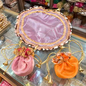 Beautiful Round Potli Bags Gotta Work Potli Bags Small Open Round Potli Bag ,<b>jewellery</b> Gift Bags for Wedding Party, Hldi Favors - Product Image 2
