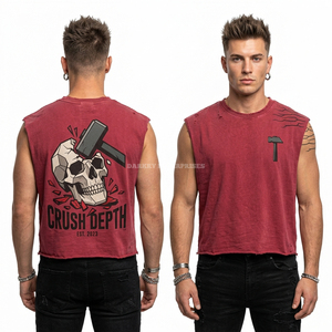Camiseta de algodón vintage lavado para hombre, color arena, con bolsillo, 200GSM, gráfico de calavera 'Cursed From Birth Stone', estilo streetwear, de proveedor Alibaba - Product Image 3