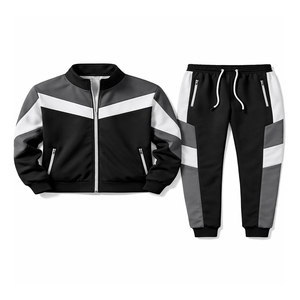 Ensemble de survêtement unisexe color block à manches longues avec fermeture éclair, col montant, style sportif décontracté, respirant, pour l'automne - Product Image 1