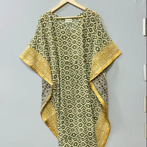 ชุดคลุมชายหาดผ้าฝ้ายแท้พิมพ์ลาย Bagru แบบอินเดีย ทำมือ ลายดอกไม้ฤดูร้อน สวมใส่สบาย ยาวคลุมเข่า - Product Image 1