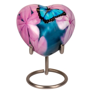 Heart Shaped Aluminium Urn Engraved Silver Trim White Enamel <b>Ashes</b> Token <b>Keepsake</b> Funeral Supplies - Product Image 3