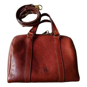 <b>Bowling</b> Style Genuine Leather Weekender Duffel Bag Zipper Closure Travel Durable Red - Product Image 1