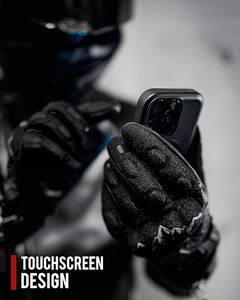 Full Finger Motorcycle Riding Gloves Black PU Leather Touchscreen Compatible Non Slip Breathable Hand Grips Adjustable Wrist - Product Image 4
