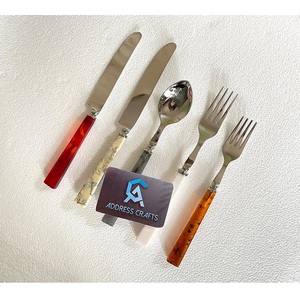Ensemble de couverts haut de gamme en argent, couteau, fourchette et cuillère, avec manche en résine, ensemble de couverts en acier inoxydable pour hôtel, restaurant - Product Image 1