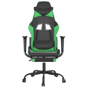 Chaise de jeu en similicuir noir et vert avec repose-pieds - Product Image 3