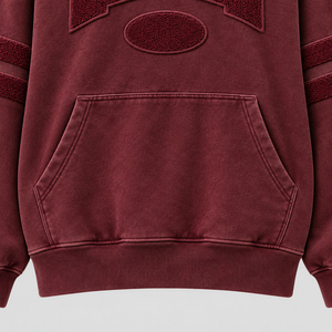Sudadera con Capucha Estilo Universitario Borgoña para Hombre, Talla Grande, con Parche de Chenilla en la Parte Delantera, Rayas Dobles en las Mangas, Estilo Vintage, Sudadera con Capucha para Invierno - Product Image 5
