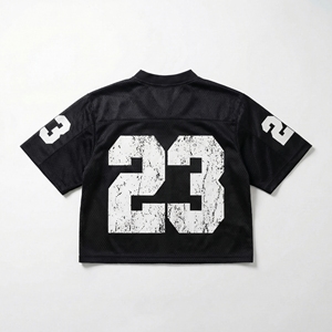 Black Athletic Mesh Jersey with <b>Distressed</b> Chest Print & Contrast V‑Neck Performance Teamwear OEM / Private Label - Product Image 2