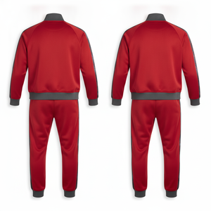 Chándal Deportivo Rojo para Hombre, Manga Larga, Cierre de Cremallera, Cuello Alto, Transpirable, Diseño Sólido, para Otoño, Corte Regular, con Logotipo - Product Image 3