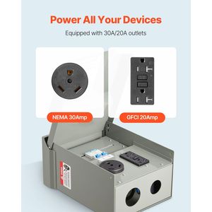 Pannello Elettrico RV Pre-Cablato con Presa GFCI NEMA 30 Amp e Presa 20 Amp, Pannello di Alimentazione Temporaneo 20-30 Amp - Product Image 3