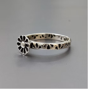 Women's 925 Silver Handmade Floral Patter <b>Ring</b> With Oxidized Finish <b>Thin</b> Band Affordable Jewelry Supplier - Product Image 3