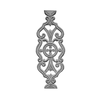 Élément de balustre moderne en fonte, emblème central circulaire, croix, motifs de volutes symétriques pour garde-corps de balcon sans cadre