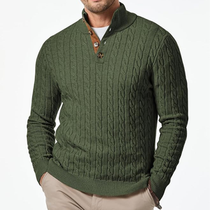 <b>Men's</b> Knitted <b>Long</b> Sleeve Solid Color Green Sweater Button Closure Pullover Autumn Casual Wear - Product Image 5
