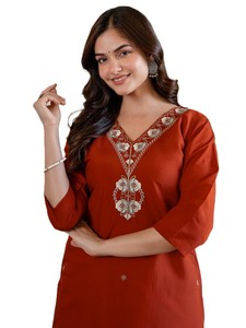 Women Roman <b>Silk</b> <b>Kurta</b> Embroidery V-Neck Ankle Length Traditional Indian Pakistani Casual Wear Slim Fit Quick Dry All Seasons - Product Image 4