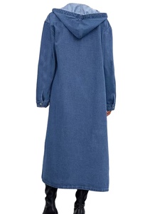 Spring/Summer/Autumn Casual Solid Color Long Hooded Denim Crop Top Jacket Women's Long Sleeve Single-Button Quick-Dry Breathable - Product Image 2