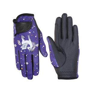Gants d'équitation pour femmes 2026 en similicuir avec imprimé licorne violet, fermeture auto-agrippante - Product Image 4