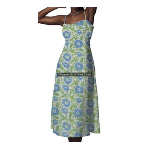 Nuevo Vestido Bohemio Hippie Tribal con Estampado de Bloques y Dobladillo de Algodón - Vestido Halter Túnica de Algodón con Tirantes Finos al por Mayor - Product Image 4