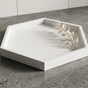 Minimalist Catchall Dish Modern Coffee <b>Table</b> Decor Scandi Style White MDF Lacquer Handpainted Non-Toxic <b>Vanity</b> Dish Lacquer Tray - Product Image 1