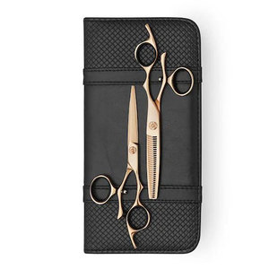 Juego de Tijeras de Peluquería Giratorias de 6 Pulgadas en Oro Rosa Premium y Tijeras de Entresacar para Barberos Profesionales y Estilistas de Salón - Product Image 1