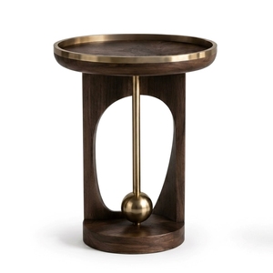 Indian Supplier Handcrafted <b>Round</b> <b>Side</b> <b>Table</b> with Wood Base and Brass Finish Accents for Living Room Home Furniture - Product Image 4