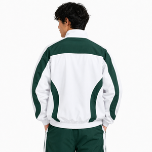 Men's White Green Color Block Track <b>Jacket</b> With <b>Zipper</b> Stand Collar Sporty Style Breathable Polyester Spring Racer Men's <b>Jackets</b> - Product Image 2