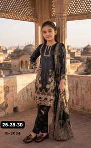 Salwar Kameez Tradicional para Niñas, Algodón con Estampado Floral, Corte Holgado, Largo hasta el Tobillo, K-3030, India Pakistán, Ropa Casual - Product Image 4