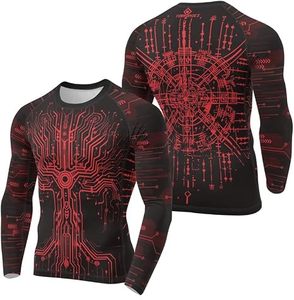 <b>Men's</b> Long Sleeve Rash Guard <b>Compression</b> <b>Shirt</b> Full Sleeve Quick Dry Sublimation Printed Circuit Design Black Gold - Product Image 4