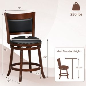 Set of 2 Swivel Bar <b>Stools</b> with 20 Inch Wider <b>Cushioned</b> Seat - Product Image 4