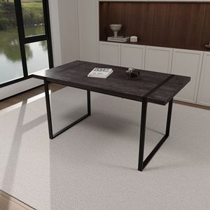 Tavolo da Pranzo Rettangolare Nero in MDF da 150 cm per 4-6 Persone, Piano in Legno Ingegnerizzato Spesso 3,8 cm, Stile Industriale - Product Image 3