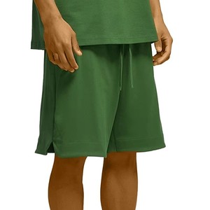 Men's Solid Green Cotton Bermuda <b>Shorts</b> Drawstring Waist Casual Style Breathable Mid Rise Woven Fabric Blend OEM ODM Manufacture - Product Image 1