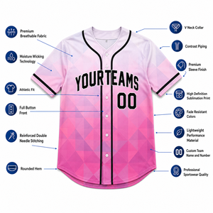 Maillot de baseball unisexe personnalisé respirant été/hiver dégradé rose sublimé à manches courtes avec boutons devant séchage rapide - Product Image 6