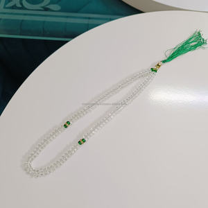 Tasbih en acrylique transparent comme du cristal, 33 perles, chapelet de prière islamique avec des accents verts pour le dhikr, la méditation et le culte musulman - Product Image 4