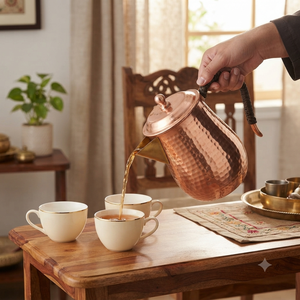 Tetera de cobre puro hecha a mano, tetera de cobre martillado con tapa y asa trenzada, olla para servir agua para el hogar, cocina o restaurante. - Product Image 3