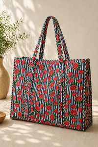Sac fourre-tout matelassé en coton imprimé pastèque, imprimé à la main, avec fermeture éclair, motif rayé, design tendance toutes saisons, 18 pouces - Product Image 2