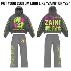 ZAINI ZI-022 Survêtement d'hiver streetwear pour homme en molleton de coton épais 350 g/m² Anthracite Vert Néon OEM ODM - Product Image 1