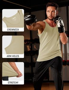 KOFID Men's Breathable Knitted Tank <b>Top</b> O-Neck Solid Color Casual Wear Light Blue - Product Image 6