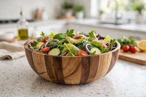 Bol en bois d'acacia sculpté, poli à la main, écologique, avec poignée, brun naturel, rond, pour servir en cuisine - Product Image 5
